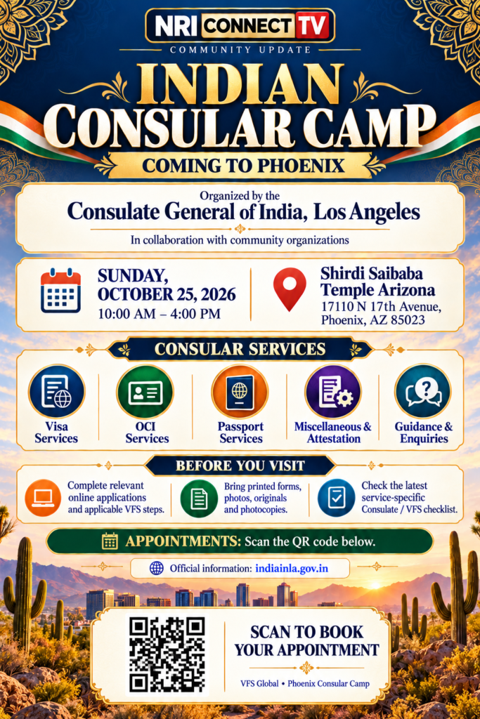 Indian Consular Camp Coming to Phoenix on October 25 flyer
