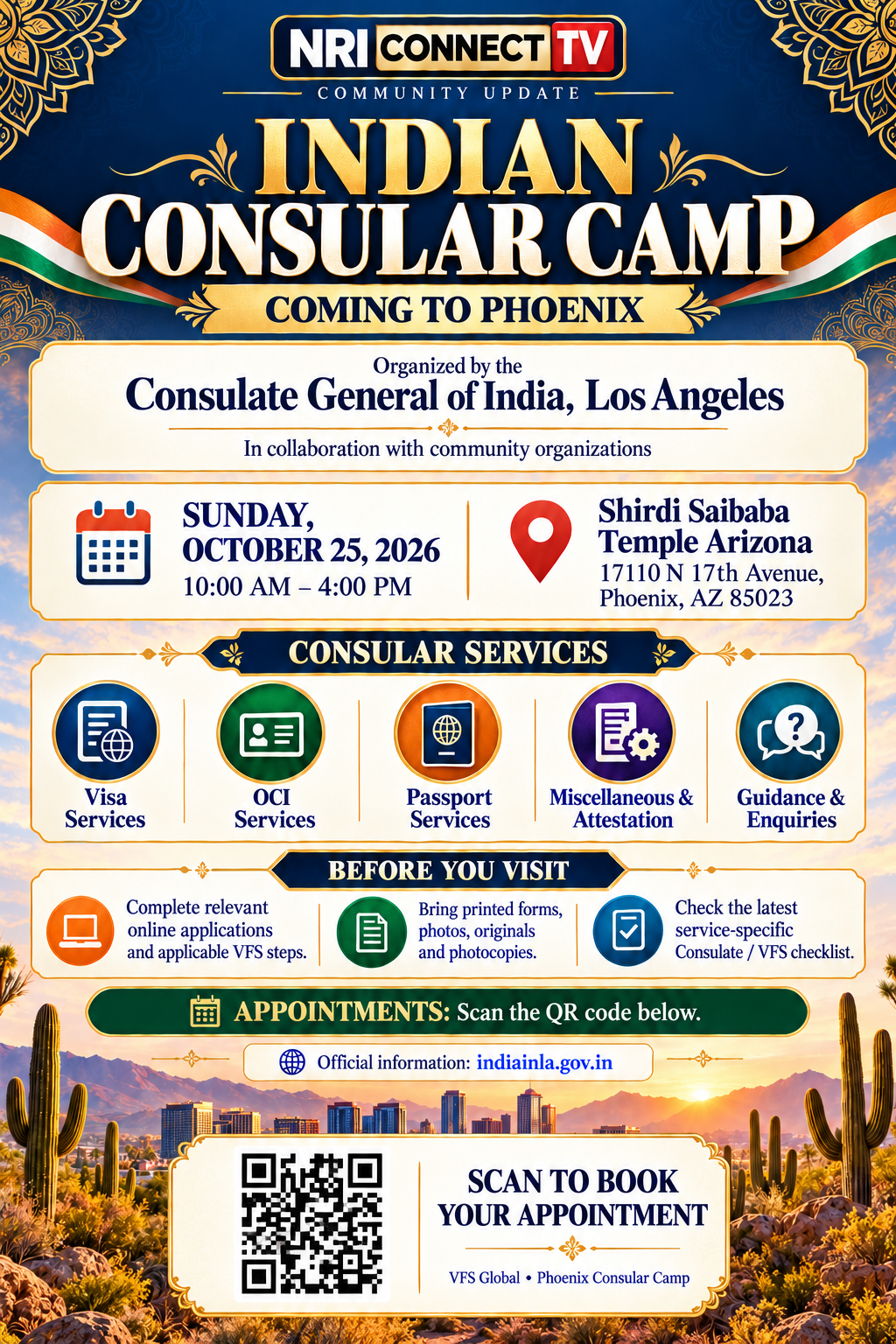 Indian Consular Camp Coming to Phoenix on October 25 flyer